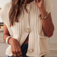 Button Down Sweater Vest with Pockets