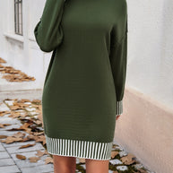 Devine Striped Mock Neck Long Sleeve Sweater Dress