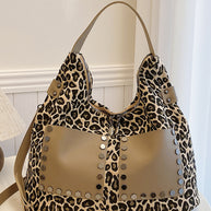 Leopard Polyester Shoulder Bag with Zippers