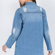 Distressed Frayed Hem Denim Jacket