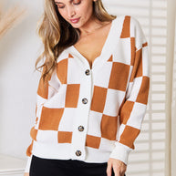 Angel Wings Double Take Button-Up V-Neck Dropped Shoulder Cardigan