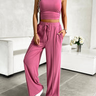 Devine Mock Neck Sleeveless Top and Drawstring Pants Set