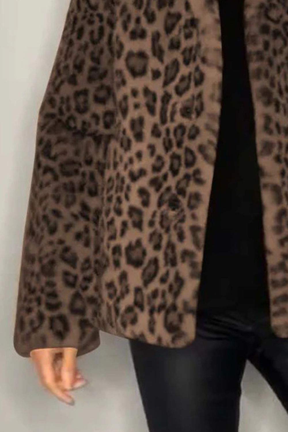 Full size leopard furry collared neck long sleeve coat.