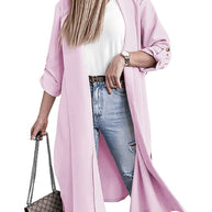 Slit Open Front Roll-Tab Sleeve Trench Coat