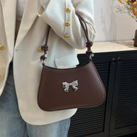 Small brown bow PU leather knotted strap handbag