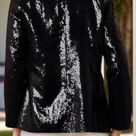 Sequin Nutcracker Long Sleeve Blazer in black with shimmering sequins, back view.