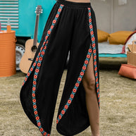 Slit Elastic Waist Wide Leg Pants