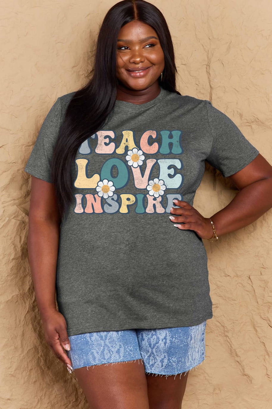 Full Size TEACH LOVE INSPIRE Graphic Cotton T-Shirt