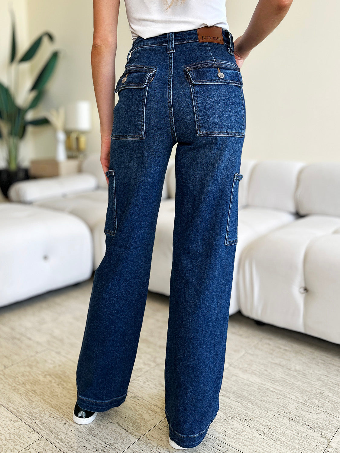 Judy Blue high waist cargo jeans with side pockets and slightly stretchy denim.