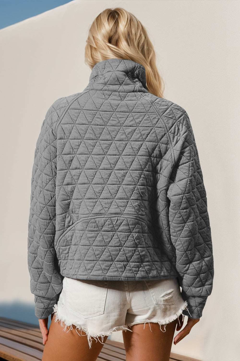 Double Take Half Zip Long Sleeve Quilted Jacket with Pocket