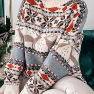 Geometric Round Neck Dropped Shoulder Sweater