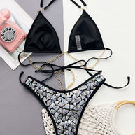 Sequin Halter Neck Two-Piece Bikini Set