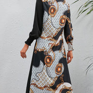 Printed Long Sleeve Collared Dress