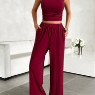 Devine Mock Neck Sleeveless Top and Drawstring Pants Set