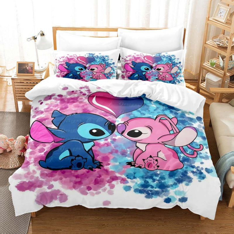 Cartoon Disney Stitch Angel Duvet Cover Set Stitch Post Quilt Cover Pillowcase Bedding Set Kids Adult Comfortable Set Twin King