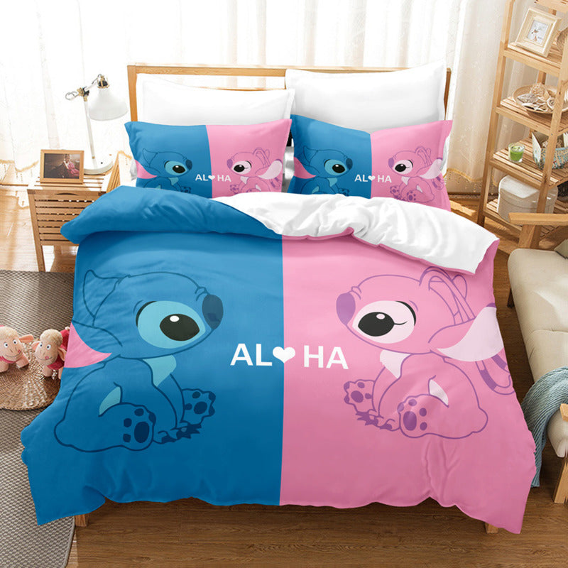 Cartoon Disney Stitch Angel Duvet Cover Set Stitch Post Quilt Cover Pillowcase Bedding Set Kids Adult Comfortable Set Twin King