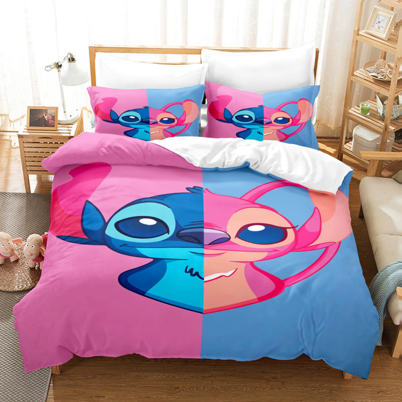 Cartoon Disney Stitch Angel Duvet Cover Set Stitch Post Quilt Cover Pillowcase Bedding Set Kids Adult Comfortable Set Twin King