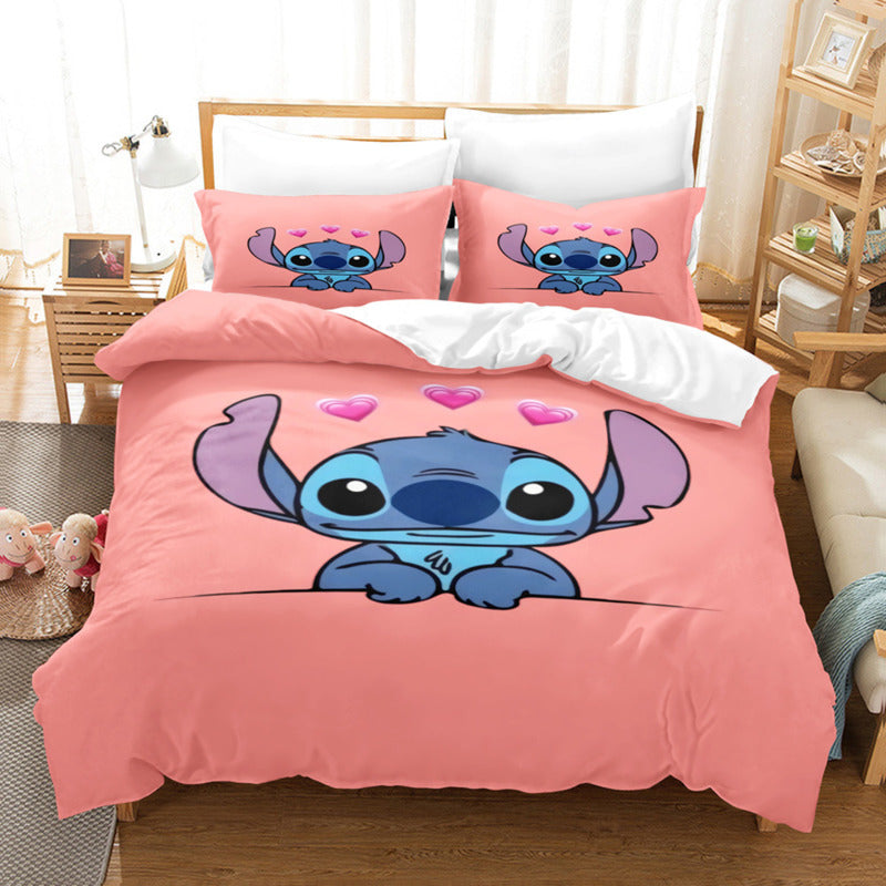 Cartoon Disney Stitch Angel Duvet Cover Set Stitch Post Quilt Cover Pillowcase Bedding Set Kids Adult Comfortable Set Twin King