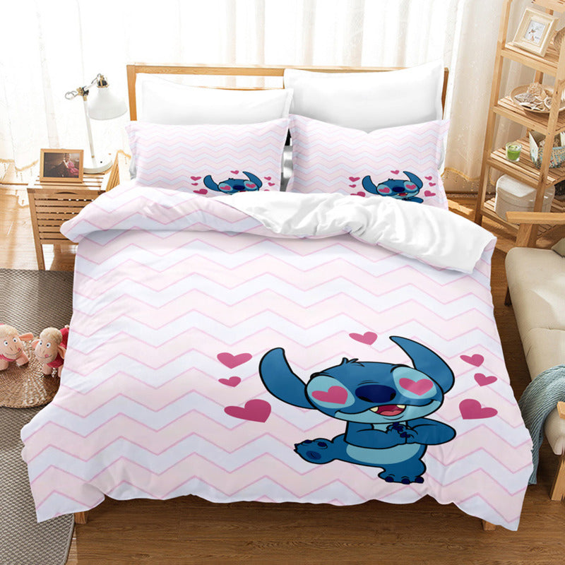 Cartoon Disney Stitch Angel Duvet Cover Set Stitch Post Quilt Cover Pillowcase Bedding Set Kids Adult Comfortable Set Twin King