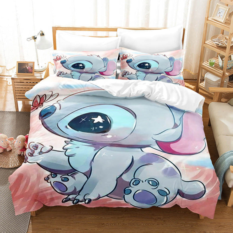 Cartoon Disney Stitch Angel Duvet Cover Set Stitch Post Quilt Cover Pillowcase Bedding Set Kids Adult Comfortable Set Twin King