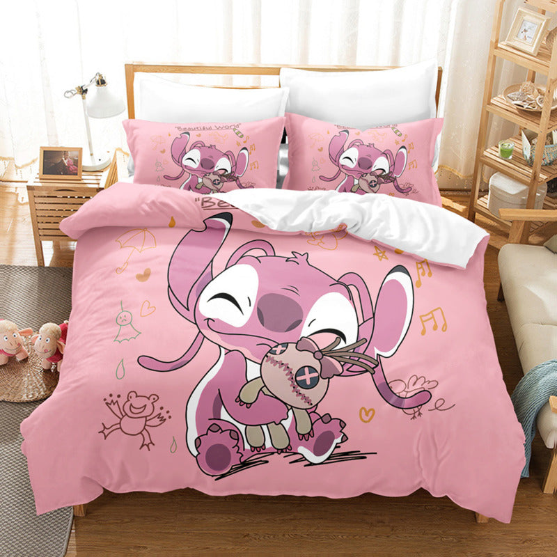 Cartoon Disney Stitch Angel Duvet Cover Set Stitch Post Quilt Cover Pillowcase Bedding Set Kids Adult Comfortable Set Twin King