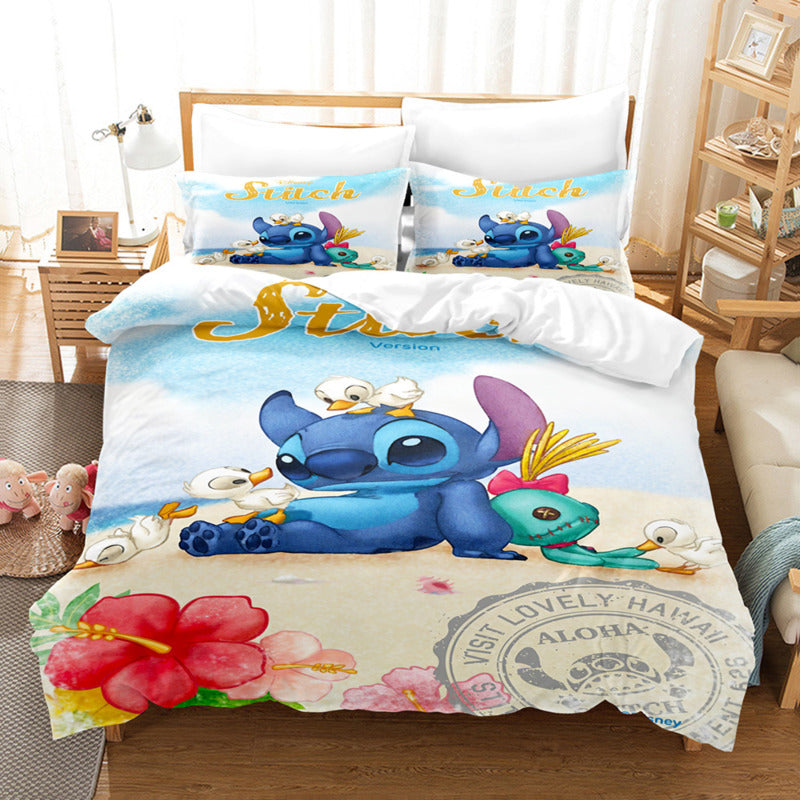 Cartoon Disney Stitch Angel Duvet Cover Set Stitch Post Quilt Cover Pillowcase Bedding Set Kids Adult Comfortable Set Twin King