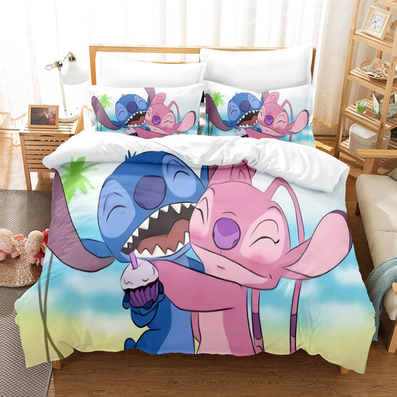 Cartoon Disney Stitch Angel Duvet Cover Set Stitch Post Quilt Cover Pillowcase Bedding Set Kids Adult Comfortable Set Twin King